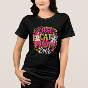 Camiseta Rosa profundo e creme Melhor mãe de gato