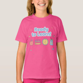 Camiseta Rosa Pronto para Aprender Fofo de Volta às Aulas