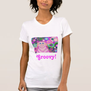 Camiseta rosa psy-delic-cat 'Groovy!'