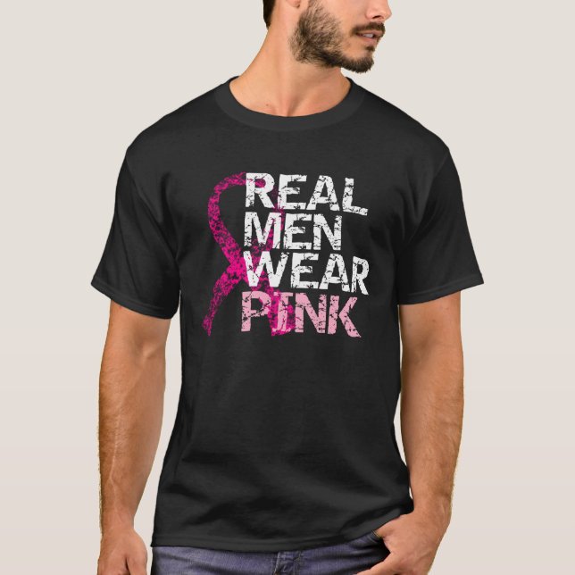 Camiseta Rosa real do desgaste de homens - cancro da mama (Frente)