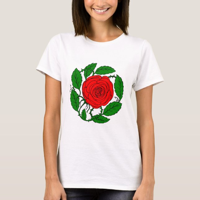 Camiseta Rosa Red T-Shirt para Mulheres. Lança Longa (Frente)