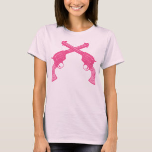 Camiseta Rosa retro pistolas cruzadas