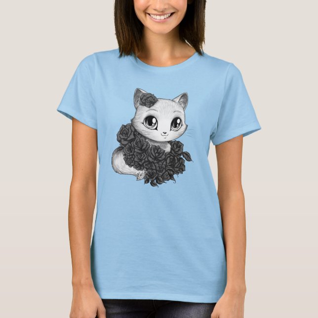 Camiseta Rosa romântica, Cinza de Arte de Gato Flauta para  (Frente)