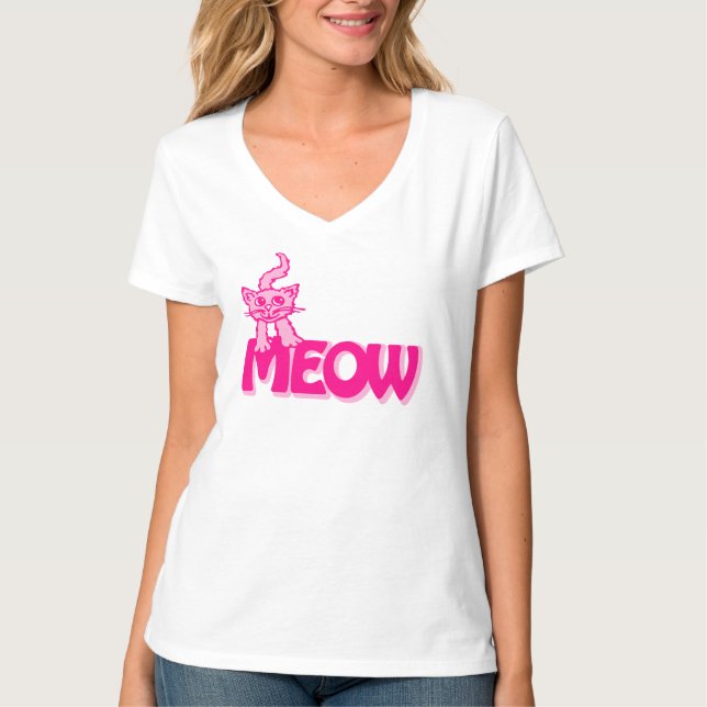 Camiseta rosa-rosa brilhante com gráfico de gato-d (Frente)