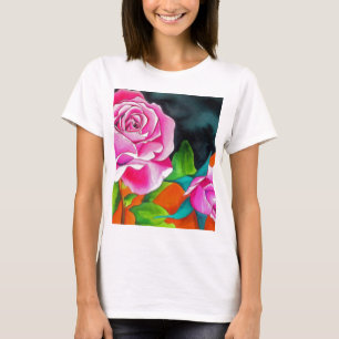 Camiseta Rosa Rosa com arte de aquarela laranja