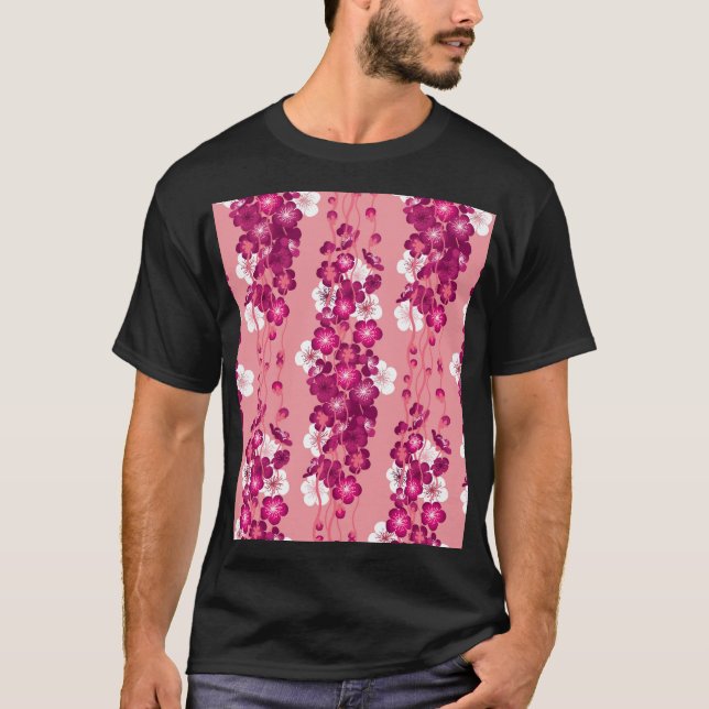 Camiseta Rosa rosa floresce: fundo sem problemas. (Frente)