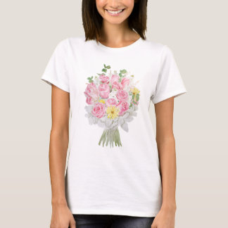 Camiseta rosa rosa-rosa e buquê-margarida amarela pintados