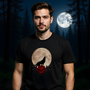 Camiseta Rosa Sangrenta Lua Cheia Com Lobo 