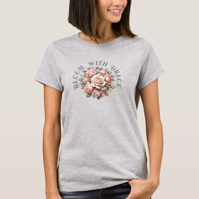 Camiseta Rosa Shabby Chic Florescer Com Graça  (Frente)