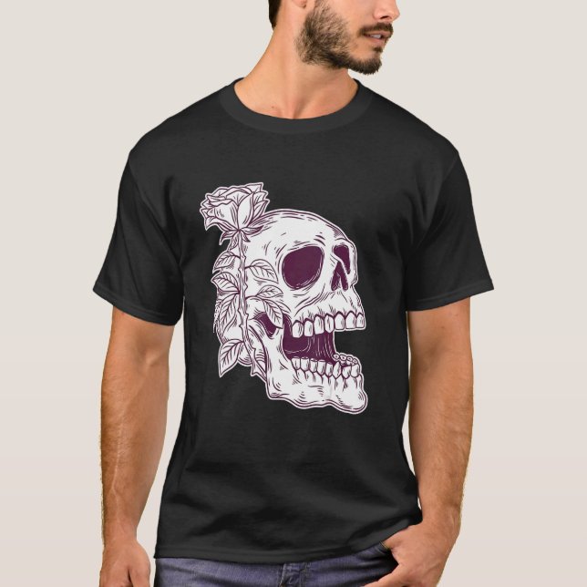 Camiseta Rosa Skull Head Grunge (Frente)