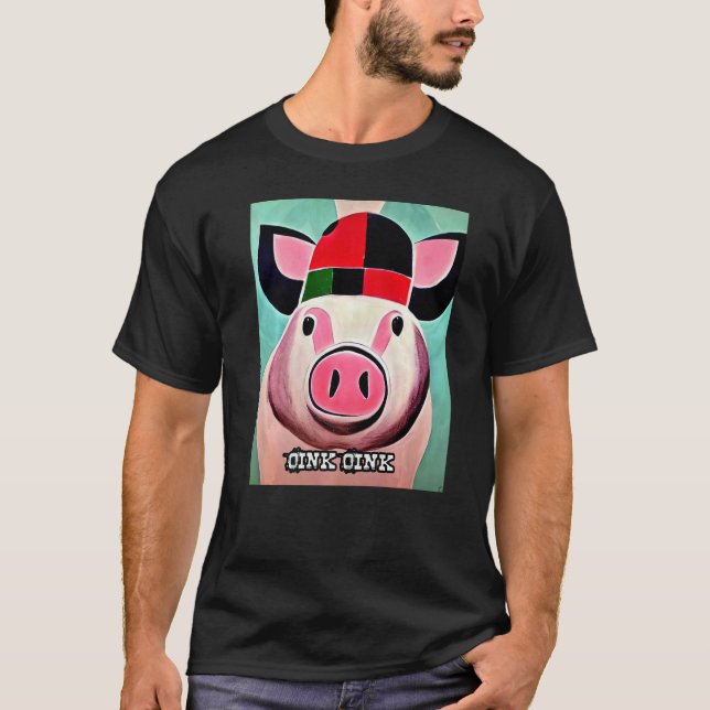 Camiseta Rosa Suíno-Suíno-Cinzento Oink 22 (Frente)