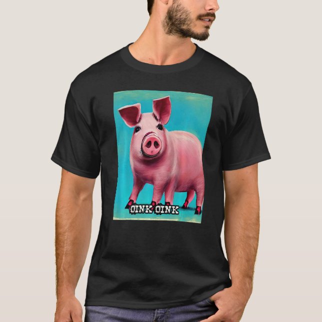 Camiseta Rosa Suíno-Suíno-Cinzento Oink 44 (Frente)