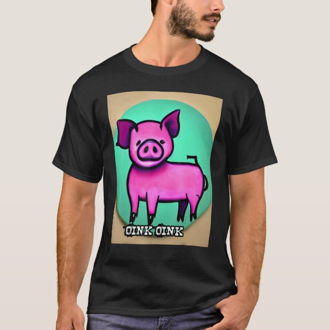 Camiseta Rosa Suíno-Suíno-Cinzento Oink 44 (Frente)