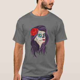 Camiseta Rosa Tattoo Mask Skull México Da La Catrina Flowe