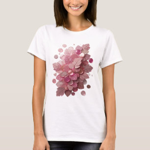 Camiseta Rosa Tendência FOLHAS ROSAS E BOTÕES ESPELHADOS