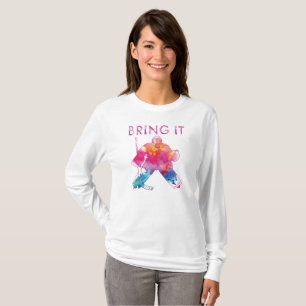 Camiseta Rosa Traga-o Hockey Goalie Watercolor Mulheres