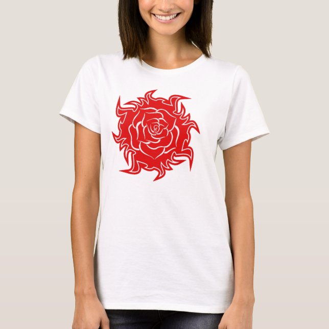 Camiseta Rosa Tribal em Cima do Tanque Vermelho e Branco (Frente)