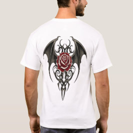Camiseta Rosa Vermelha com Asas Tribais