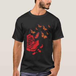 Camiseta Rosa vermelha Com Flores De Jardineiro De Borbolet