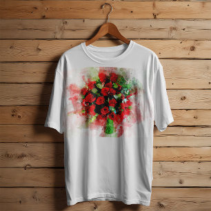 Camiseta Rosa vermelha de flor de Buquê aquosa - wb