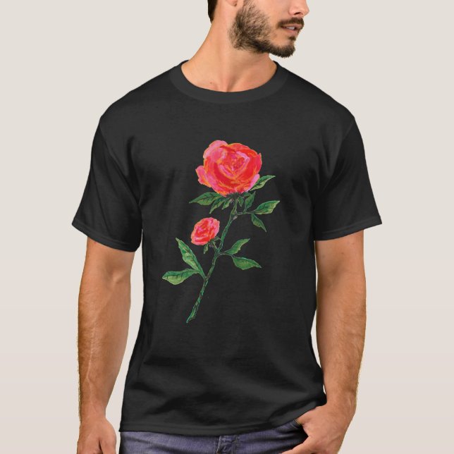 Camiseta Rosa vermelha de Preto (Frente)