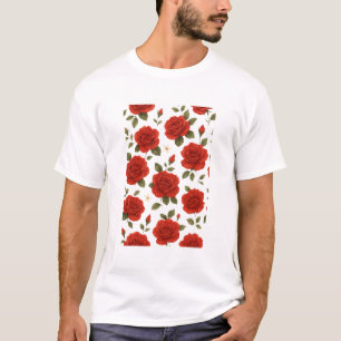 Camiseta Rosa vermelha Elegante e Jasmine Watercolor Branca
