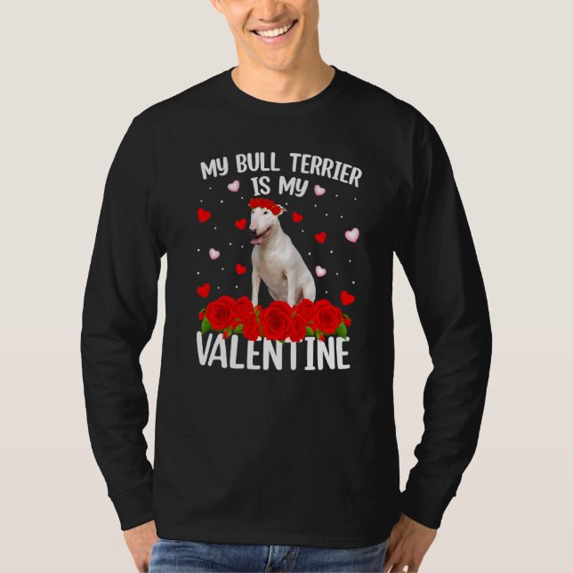 Camiseta Rosa vermelha Engraçada, Flor, Touro Terrier Cão V (Frente)