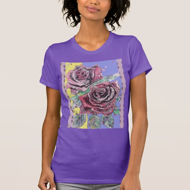 Camiseta Rosa vermelha Flores de Aquarela Pintura Floral (Frente)