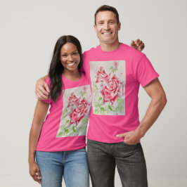 Camiseta Rosa vermelha Flores de Aquarela Rosas de Pintura
