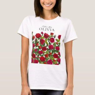 Camiseta Rosa Vermelha Moderna Minimalista Nome Eu Te Amo