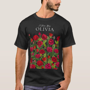 Camiseta Rosa Vermelha Moderna Minimalista Nome Eu Te Amo