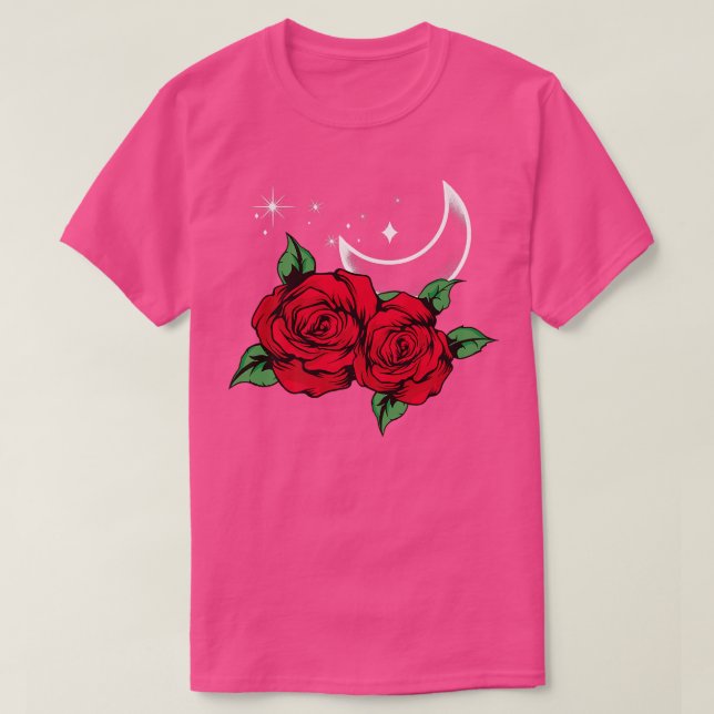 Camiseta Rosa vermelha Noite de Flores Botânicas do SkyGard (Frente do Design)