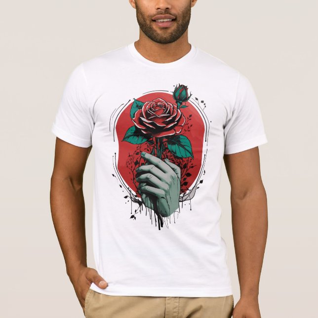 Camiseta Rosa vermelha Romance (Frente)