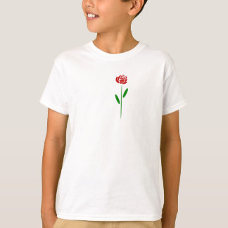 Camiseta Rosa Vermelha Única Art Déco Folhas e Caule Verdes