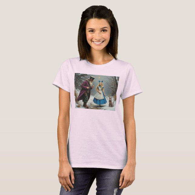 Camiseta rosa Winter Alice para mulheres (Frente Completa)