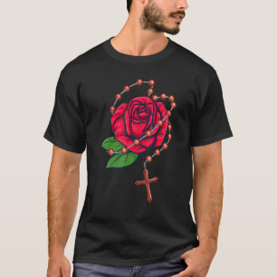 Camiseta Rosary Miçanga e Rosa Católica Rezam O Rosário