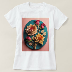 Camiseta Rosas 3D Paper Art Design T-shirt