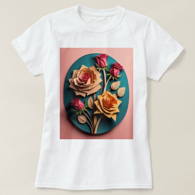 Camiseta Rosas 3D Paper Art Design T-shirt (Frente do Design)