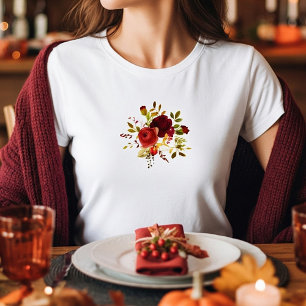Camiseta Rosas aguadas vermelhas e burgundy