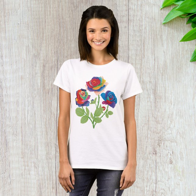 Camiseta Rosas arco-íris (Criador carregado)