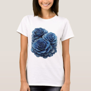 Camiseta Rosas Azuis de Prata Elegantes Design Personalizad