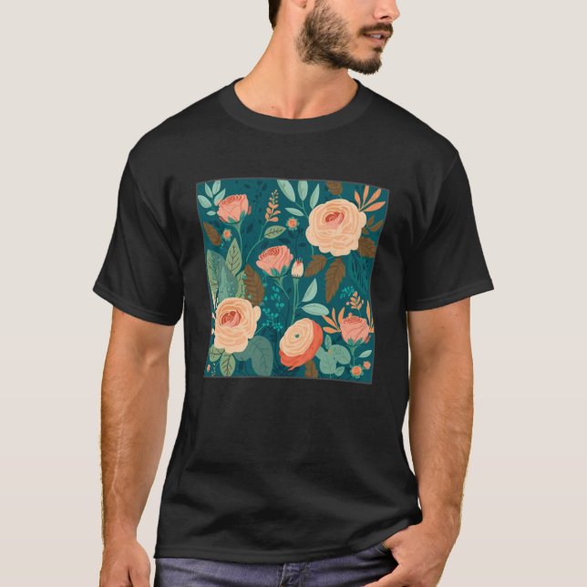 Camiseta Rosas Botânicos Bonitos Ilustração Gorda Flor (Frente)