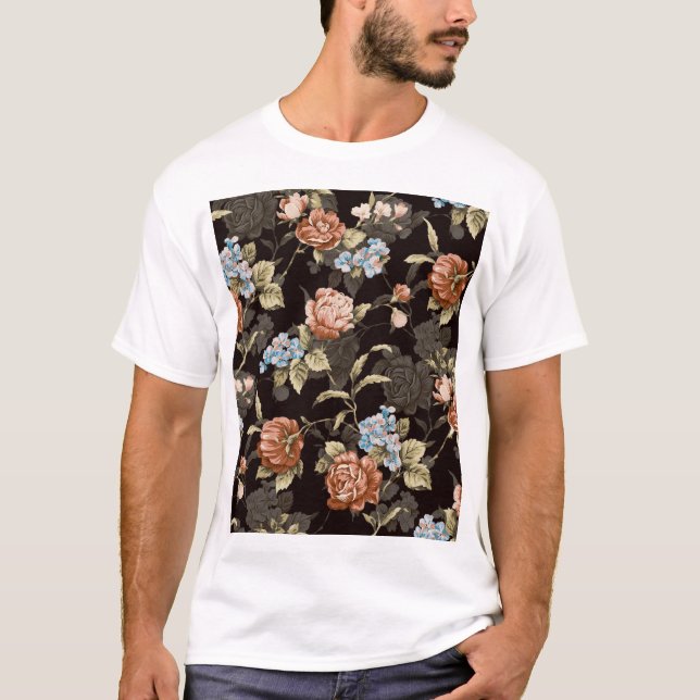 Camiseta Rosas botânicos: padrão floral abstrato. (Frente)