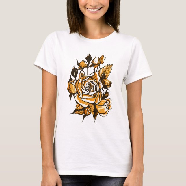 Camiseta Rosas brancas, Flores Gráficas de Rosa (Frente)