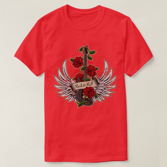 Camiseta Rosas das Asas de Violão Rocha e Rolha em Descanso (Frente do Design)