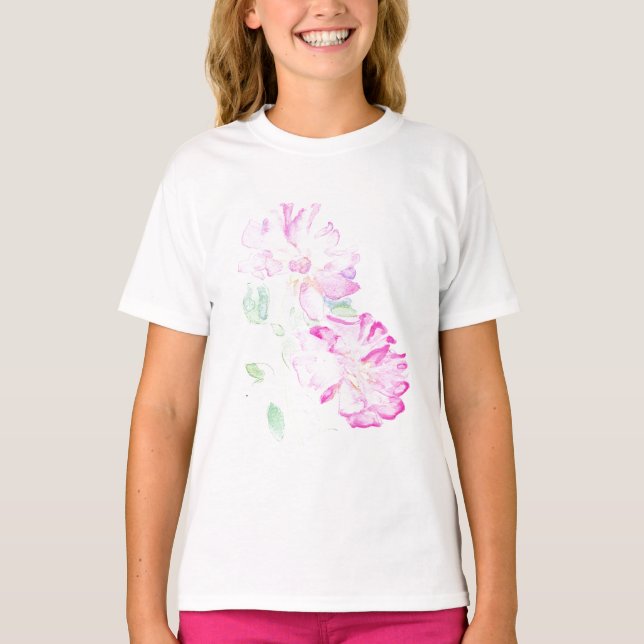 Camiseta Rosas de Aquarela Rosa Lipstick (Frente)