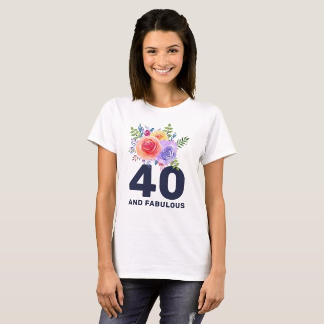 Camiseta Rosas de aquarelas Buquê floral Fabuloso 40 (Frente Completa)