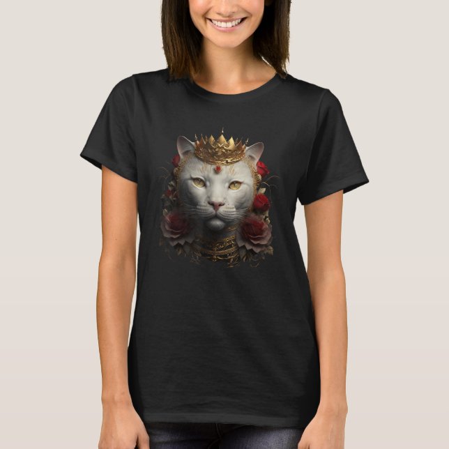 Camiseta rosas de cabeça de gato branco giro para gatos gat (Frente)