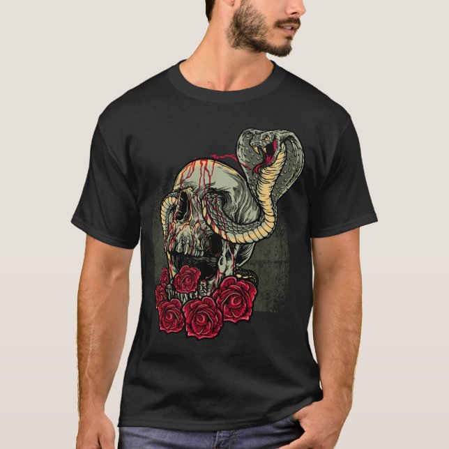 Camiseta Rosas de Cobra do crânio Assustar o Horror (Frente)