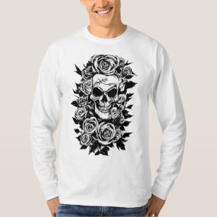 Camiseta Rosas de crânio humano Gótico de tinta original